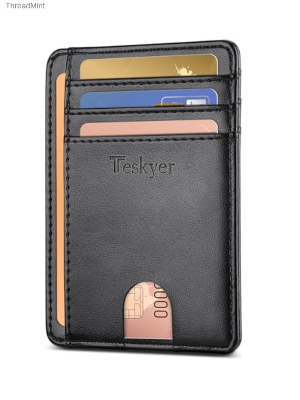 Slim Minimalist Wallet RFID Front Pocket Card Holder 8 Card Slots Faux Leather